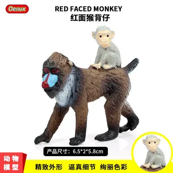 

Child Simulation Solid Wild Animal Model Back Cub Red Face Monkey Zoo Model Toy Decoration
