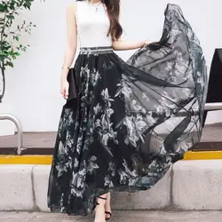 Новая мода супер качество Мути цвет длинная юбка с высокой талией шифоновые юбки длинные женские юбки перья украшения длинное платье юбка