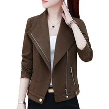 Зимнее пальто для женщин, мотоциклетные молнии, теплая овечья шерсть, куртка-бомбер, женские винтажные замшевые парки, пальто, коричневая Женская куртка, пальто A854