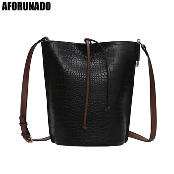 

Luxury Handbags Women Bags Designer Famous Brand Crocodile Crossbody Bags For Women 2019 PU Leather Stone Bucket Shoulder Bag