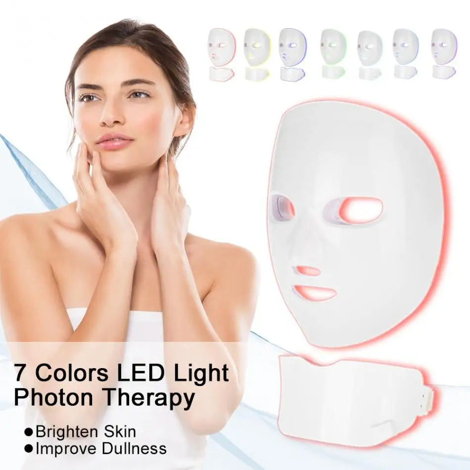 7 цветов фотонная маска для омоложения кожи лица, шеи, подтяжки кожи, омоложения лица, красоты, светодиодный станок для лица