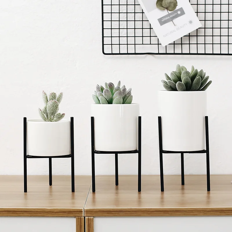 

Nordic Iron Ceramic Flower Vase Simple Tabletop Minimalism Vase Frame Ceramic Coffee Home Room Garden Flowerpot Decoration