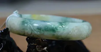 

02092 NATURE BEAUTIFUL CARVING GREEN YELLOW JADE JADEITE BRACELET BANGLE