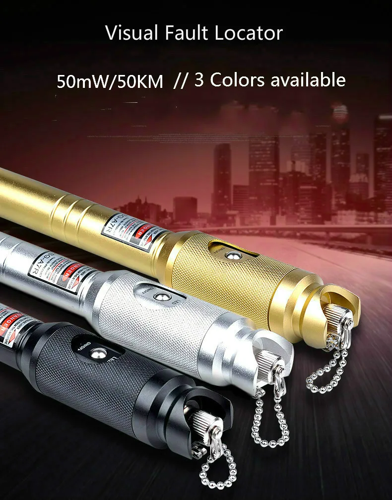 

50MW Visual Fault Locator 50mw VFL Optical Fiber Cable Tester Laser 650nm+/-10nm 50KM FTTH Tool Optic Laser Pen