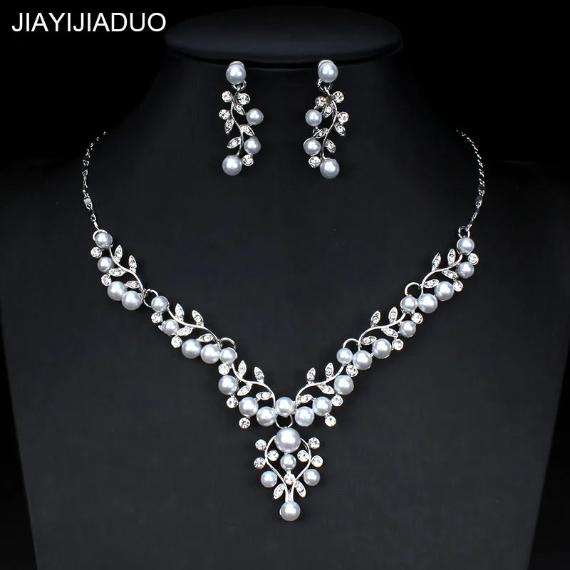 

jiayijiaduo Imitation pearl jewelry set for women wedding wedding dress accessories crystal necklace earrings set silver color