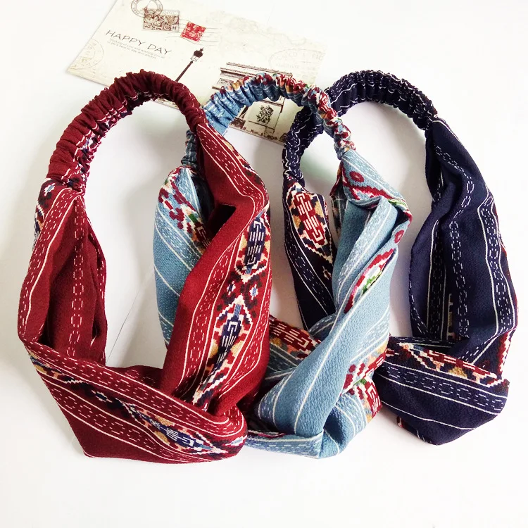 

JZJR Vintage Cross Headband Elastic Hair Bands For Women Korean Style Turban Flora Printing Hairband Head Wrap haar accessoires