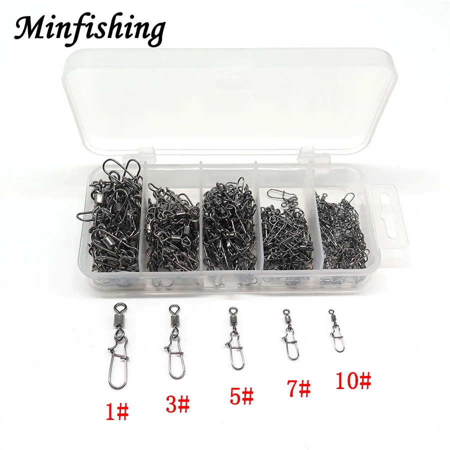 Minfishing 250 шт./компл. Вертлюги Из Нержавеющей Стали «Три в одном» поворачивается оснастки Размеры 1, 3, 5, 7, 10# рыболовный крючок соединитель для приманки для рыбалки рыболовные снасти