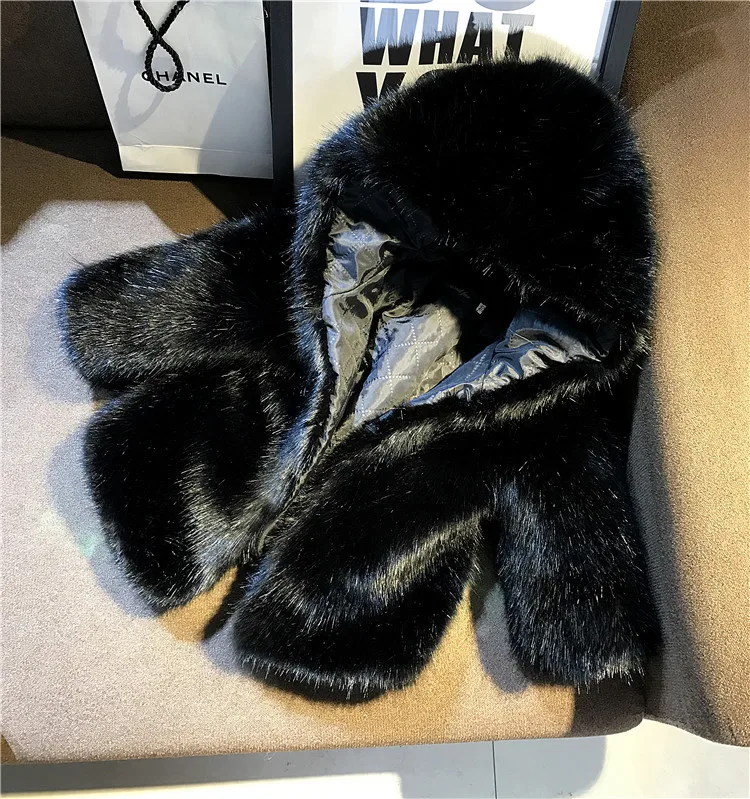 Детская шуба из искусственного меха с капюшоном и длинным рукавом|girls faux fur