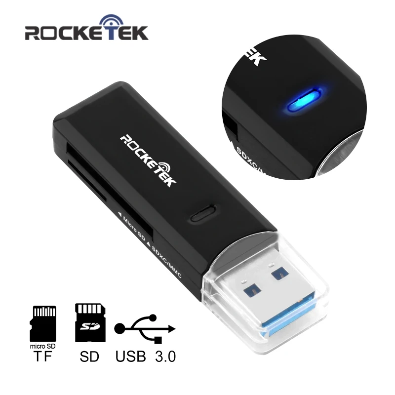 Rocketek high quality usb 3.0 multi 2 in 1 memory card reader adapter for SD/TF micro SD pc computer laptop accessories
