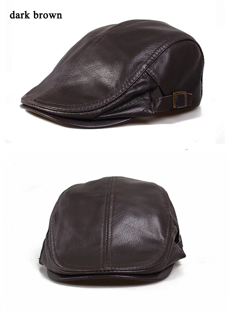 mens black beret Winter Unisex Genuine Leather Duckbill Boina Thin Berets Hats For Men/Women Leisure Black/Brown 54-61cm Fitted Cabbie Bonnet black beret hat mens