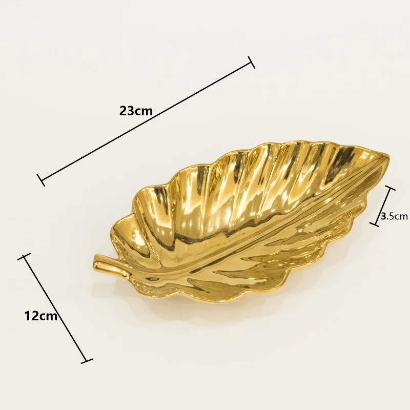 Нордические Золотые листья декоративный поддон для хранения, декоративный керамический ювелирный поднос, десертный поднос, фруктовая тарелка, украшение дома