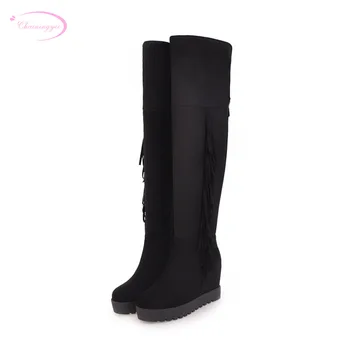 

Chainingyee street style comfortable nubuck round toe over knee high boots tassel zipper platform high heel women's riding boots