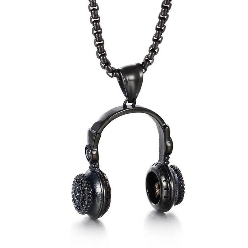 Hip Hop headset Jewelry Men Necklace Stainless Steel Music Headphone