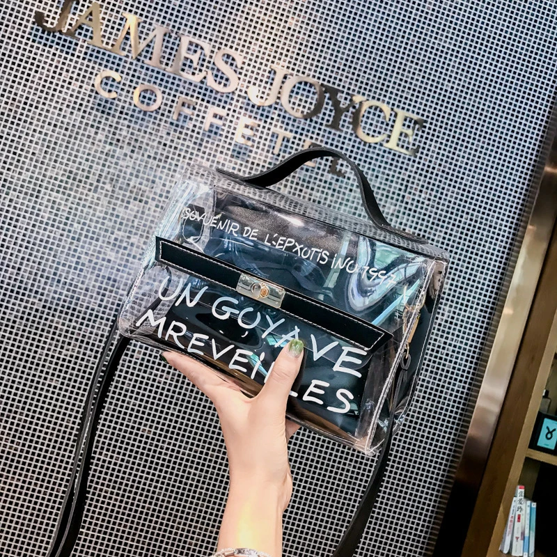 

2pcs Clear Transparent Shoulder Bags Women Candy Color Women Jelly Bags Purse Solid Color Handbags femme Crossbody Bag