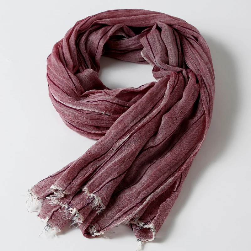 

[DIFANNI]Winter Men Scarf Linen Echarpe Foulard Scarf & shawl Multi Colors Soft Linen Scarf Large texture Vintage Crinkle Scarf