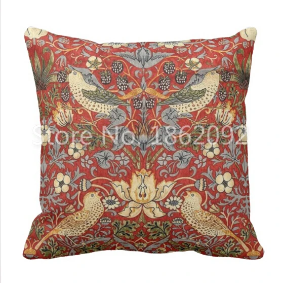 

Hot Stylish William Morris Red Strawberry Thief Sofa Decorative Cushions Covers Nouveau Art Design Throw Pillow Case Sham Decor