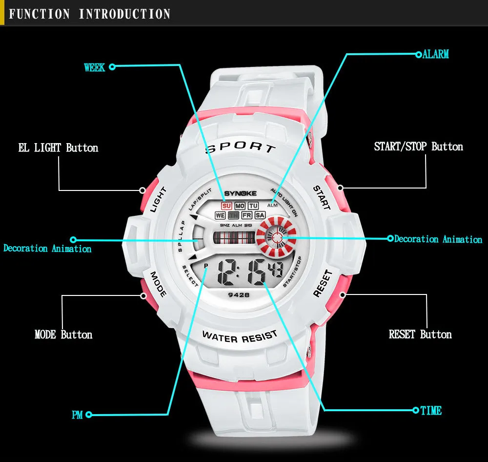 SYNOKE детские часы 2019 водонепроницаемый детский цифровой светодиодный Будильник для мальчиков Дата спортивные наручные часы, Прямая
