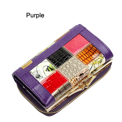 Женский роскошный брендовый модный кошелек из натуральной кожи в стиле пэчворк, женский маленький кошелек, женский короткий дизайн FN447 - Цвет: Purple