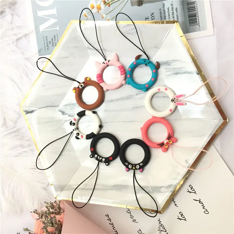 Cute 3D Fashion Silicone Finger Ring Straps Hand Lanyard Universal Mobile Phone Accessories Cellphone Ring Strap Rope For Girl