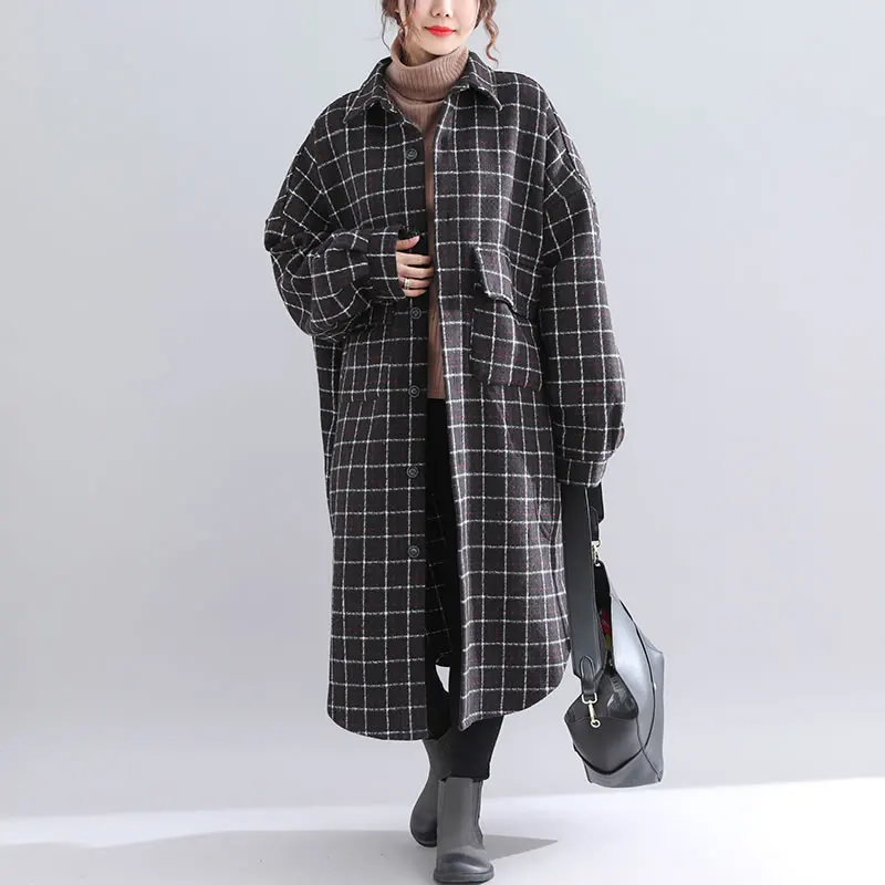 Poitrine Lyh1510 Collar down Femelle Long Mélange 2018 Turn Casual Mode Manteau Plaid Lâche Automne Corée Femmes Black De Unique xitao 0vqUz