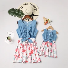sleeveless mother daughter denim dresses family look mommy and me clothes matching outfits mom mum mama and daughter dress mommy and me denim long sleeves matching dress