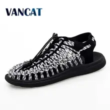 Vancat/Коллекция года; сезон лето; большие размеры 47; модные мужские сандалии ручной работы; тканевый дизайн; дышащая Повседневная пляжная обувь; уличные сандалии для мужчин