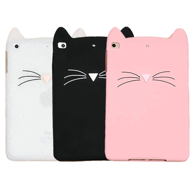 

Korea Beard Cat Silicone Case For iPad 2 3 4 Ultra Slim Tablet Cover For iPad 3 For iPad 4 Lovely Cute Tablet Case Shell EEMIA