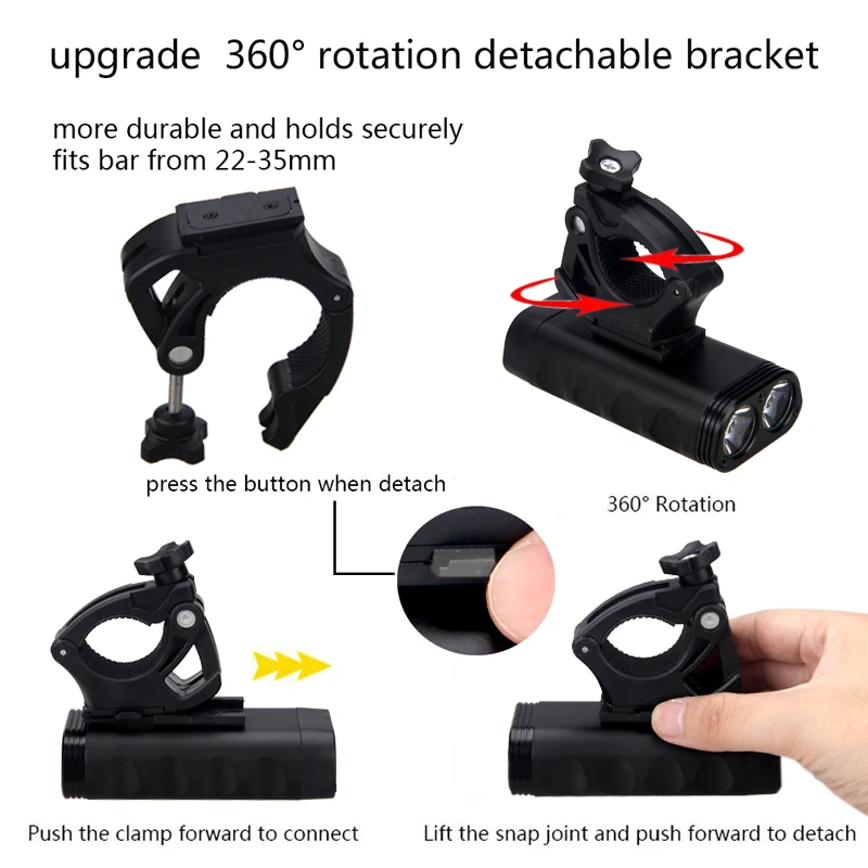 Cheap USB Rechargeable Bicycle Lamp Front Handlebar Torch Light L2 LED Headlight with Safety Taillight for Night Cycling Camping 9