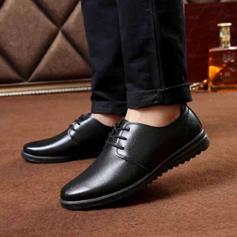 

Men PU Leather Lace-up Round Toe Shoes,Breathable Soft Bottom Comfortable Spring Solid Color Shoes Business Work Outdoors Wear
