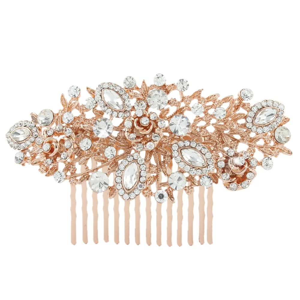 Bella Fashion Rose Gold Tone Wedding Flower Hair Comb Pins Austrian 