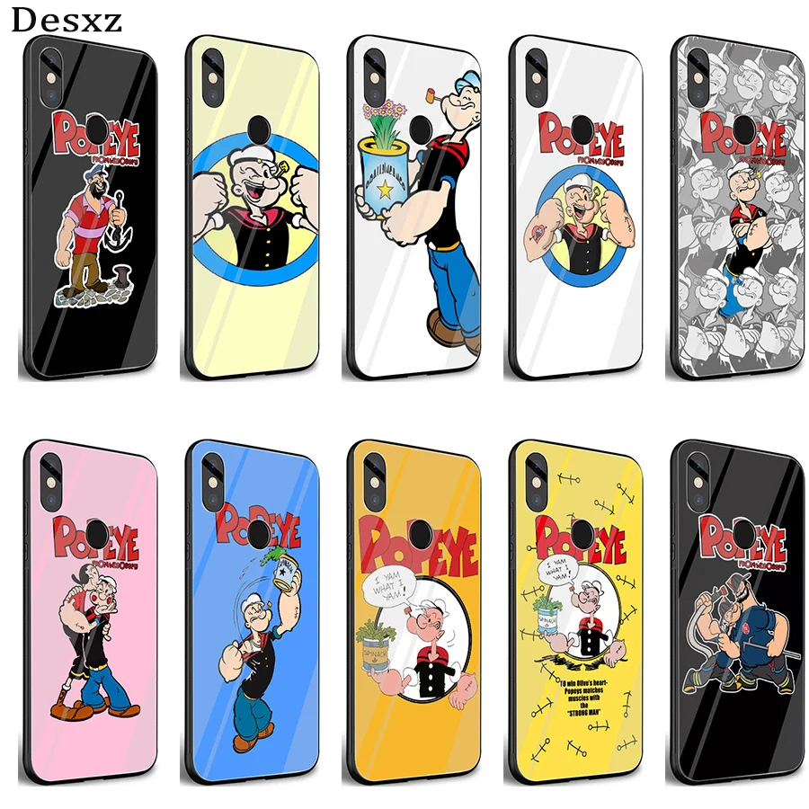 Desxz Glass TPU Popeye Case Cover for xiaomi 8 Lite A1 A2 9 redmi note 5 6 7 Pro 6A 4X 5X 6X Pocophone F1 | Мобильные телефоны и