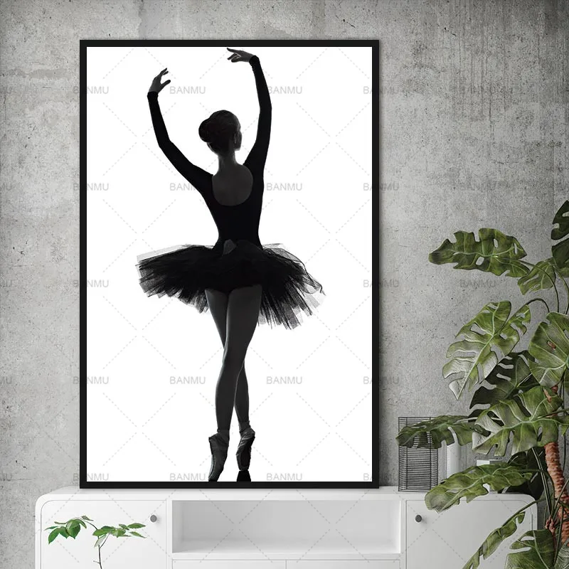 Скандинавский черно-белый плакат художественное украшение картина балетная танцовщица современная картина холст настенное искусство для гостиной без рамки