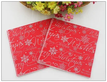

[RainLoong] Red Merry Christmas Napkins Festive & Party Tissue Paper Napkins Decoration Servilleta 33cm*33cm 5packs (20pcs/pack)