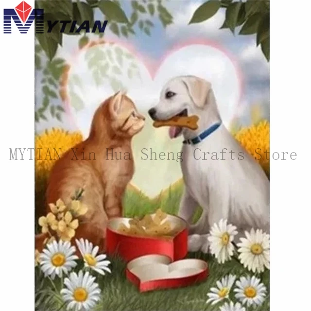 18092049 MYTIAN 5D Diamond Painting Cat and Dog Love Diamond Art Embroidery Full Round Square Drill Animals Needlework Cross Stitch Gift