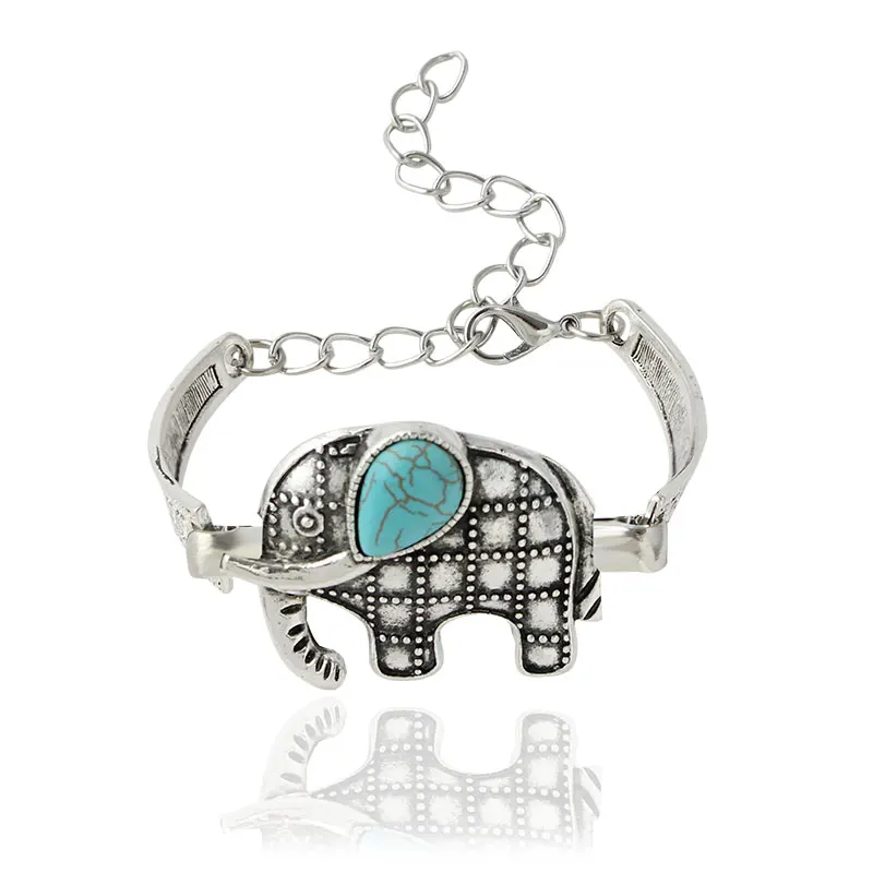

F&U Antique Silver Color Zinc Alloy Elephant Shaped Romantic Chain Bracelet with Endline Bangle for Girls