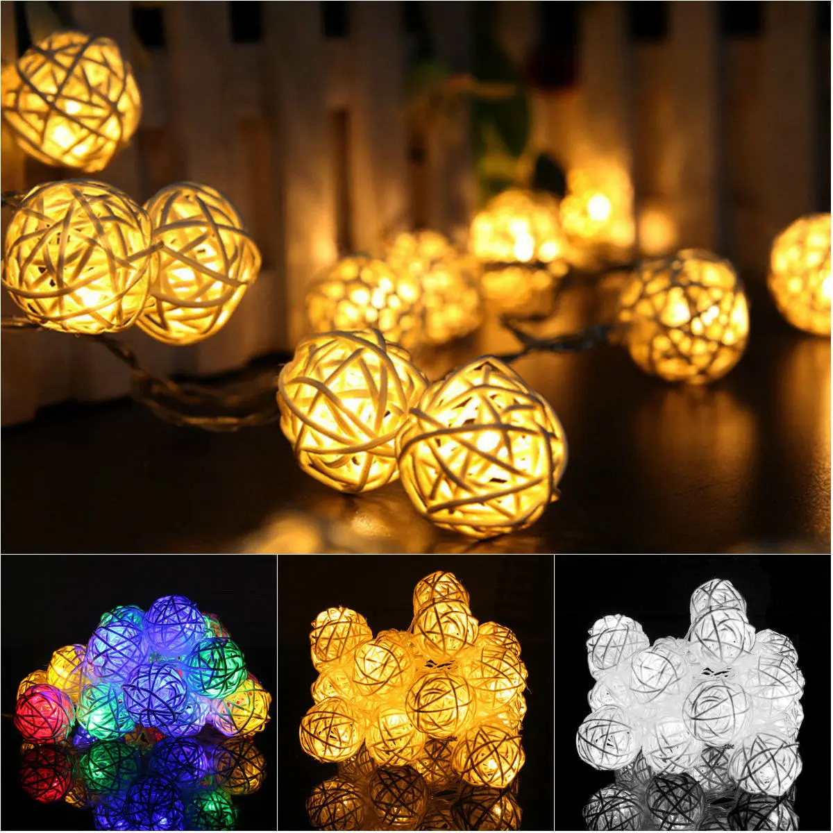 

20 LED Rattan Ball LED String Fairy Lights For Xmas Wedding Home Decora Warm White Christmas decoration Party use dry battery