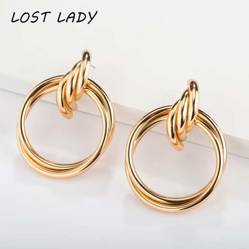 Lost Lady новинка 2019 золотые кольца серьги минималистичные толстая трубка круглые