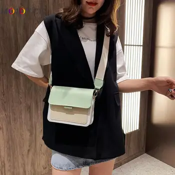 

Hit Color Double Straps Female Bag Chain PU Leather Small Flap Crossbody Bags for Women