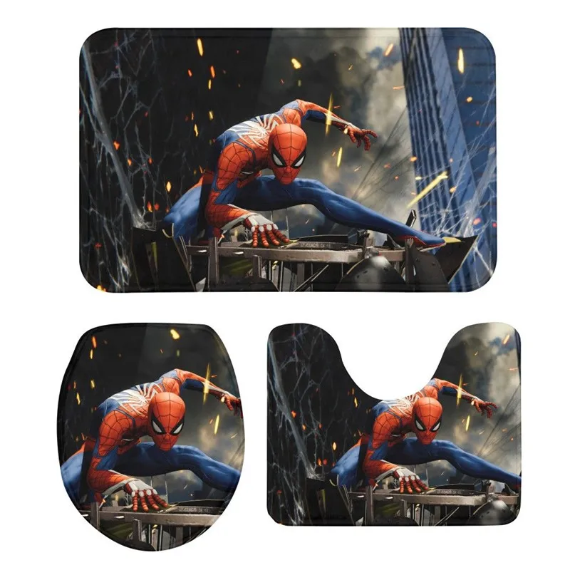 3 шт. коврик для унитаза Костюм Marvel Человек-паук 3D с принтом нескользящий ручка на