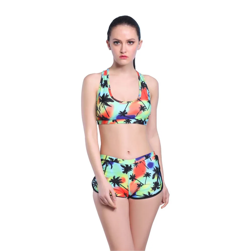 Women High Waist Bikini Set Push Up Top and Swim Shorts Print Sexy Swimwear Brazilian Ladies