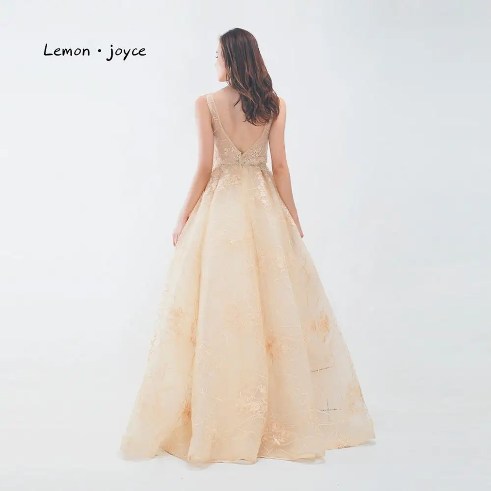 Lemon joyce длинное вечернее платье цвета шампанского 2020 новые платья с аппликацией