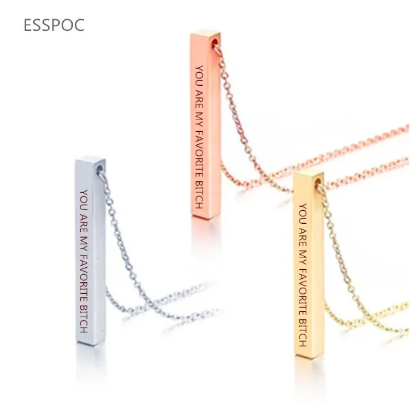 

Silver/Gold/Rose Gold Personalized Bar Necklace “YOU ARE MY FAVORITE BITCH”Four Sided Engraved Name Date Charm Pendant Jewelry