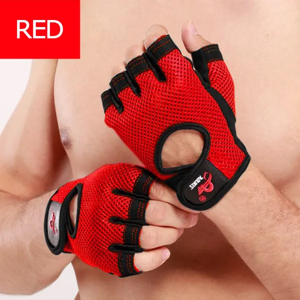 Спортивные Перчатки для фитнеса, тяжелой атлетики, противоскользящие перчатки для тренировок на половину пальца, дышащие перчатки для занятий гимнастикой для мужчин и женщин - Цвет: Red