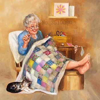 

Cat Old Lady full set Embroidery Pattern diamond 5D DIY paintings 3D Cross stitch kits mosaic wall stickers Home CraftsRS1533