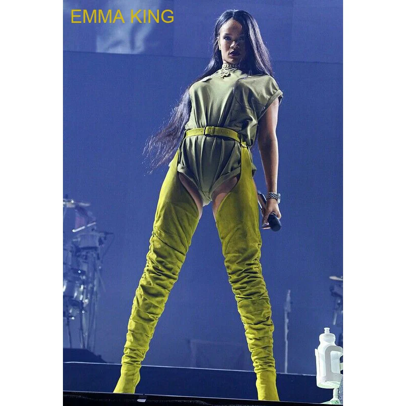 EMMA KING/Новые однотонные Замшевые женские ботфорты выше колена сапоги до бедра с