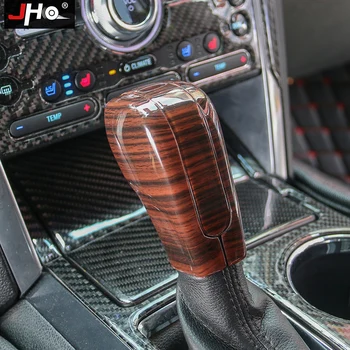 

JHO Gear Shift Knob Cover Trim For Ford Explorer 2016 2017 ABS Carbon Grain/Peach Wood Gear Handle Car Accessories