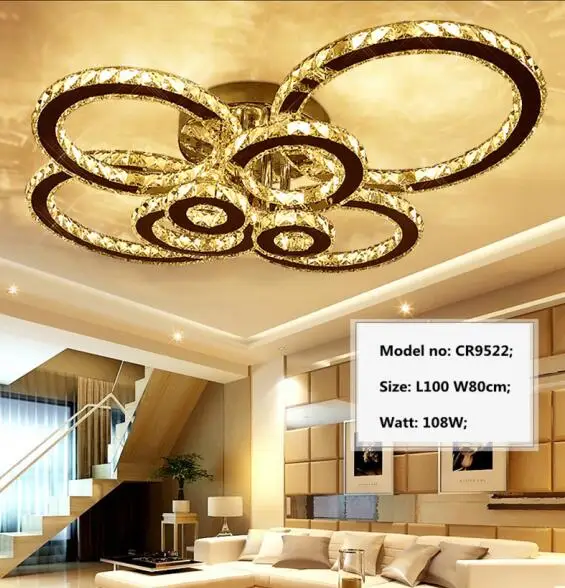 8 ring L100 W80 108W Современная роскошная люстра с кристаллами, светодиодная люстра, освещение для гостиной, кольцо с круглым кольцом, Потолочная люстра с регулируемой яркостью, Lamparas - Цвет абажура: 8 ring L100 W80 108W