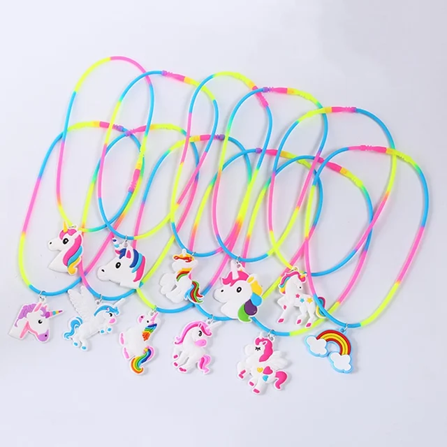 Rainbow Unicorn Pendant Rubber Necklaces Accessories