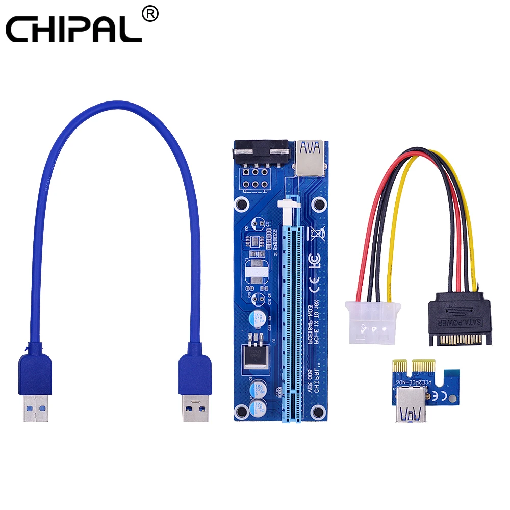CHIPAL 10 шт. VER006 30 см PCI E 1X до 16X Райзер карта расширения + SATA к 4 контактный IDE шнур