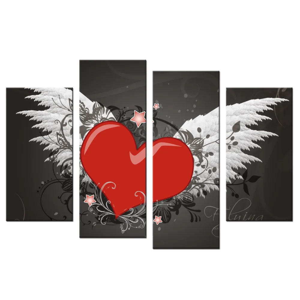 4 панели современный настенный Декор для спальни теплый Love Fly To You Печать на холсте